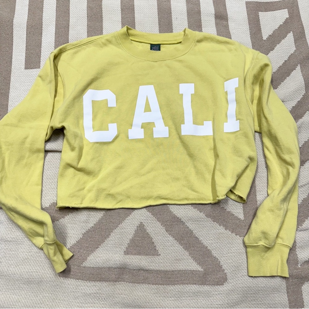 Neon lime CALI oversized crop long sleeve crewneck sweater S